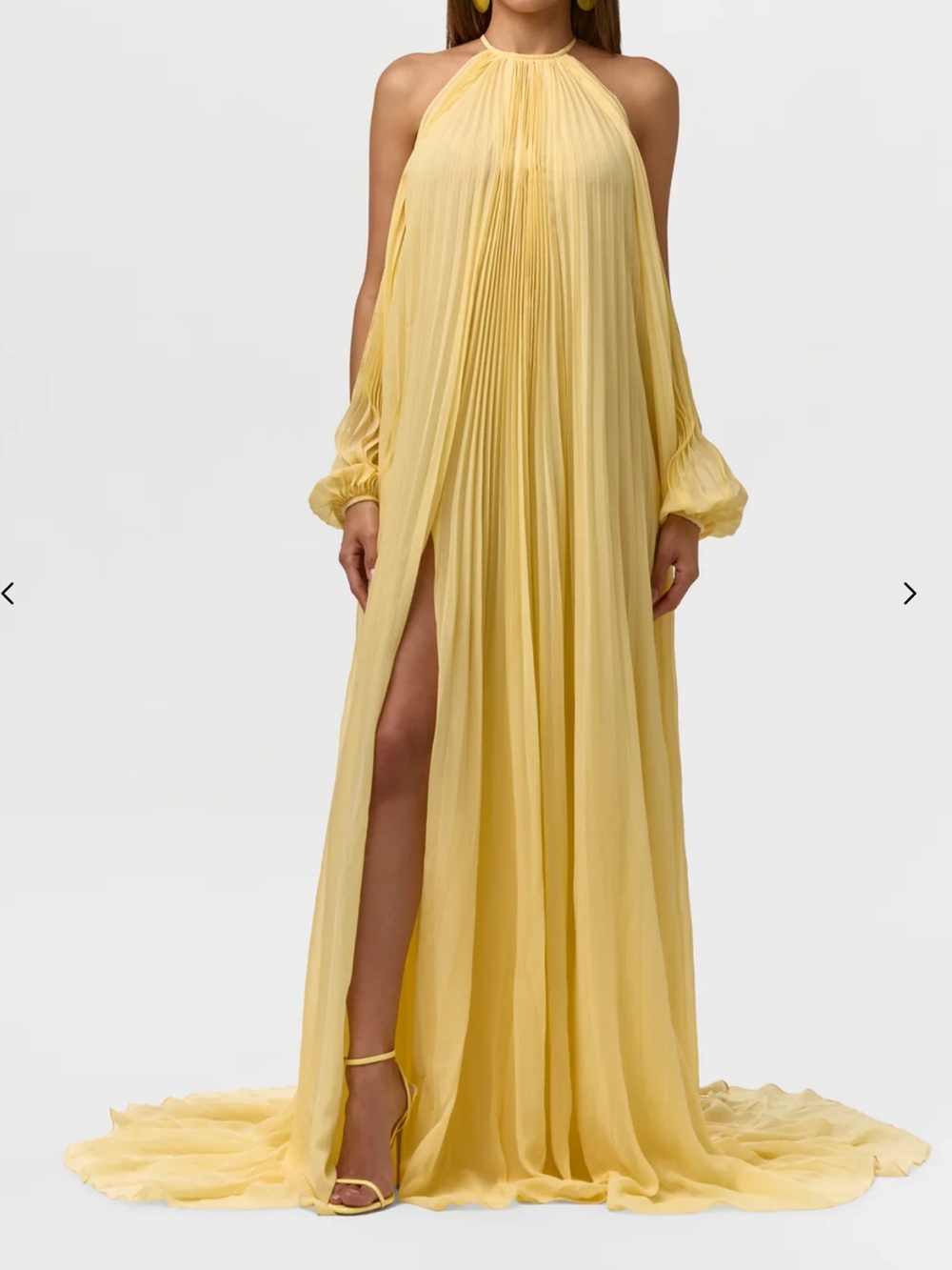 Elegant Yellow Halter Pleated Maxi Dress